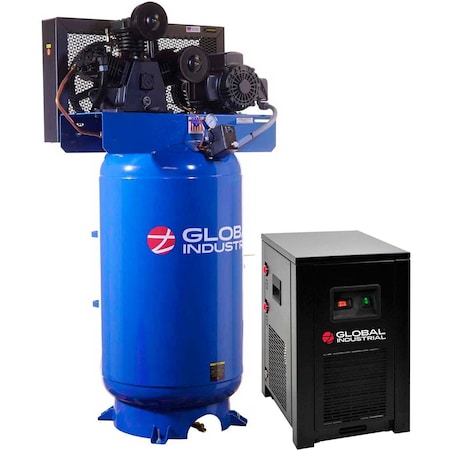 Global Industrial Two Stage Piston Air Compressor w/Dryer, 5 HP, 80 Gal., 1 Phase, 230V 133681